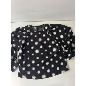 Who what wear black polka dot summer lightweight romantic flowy cuffed wrist top